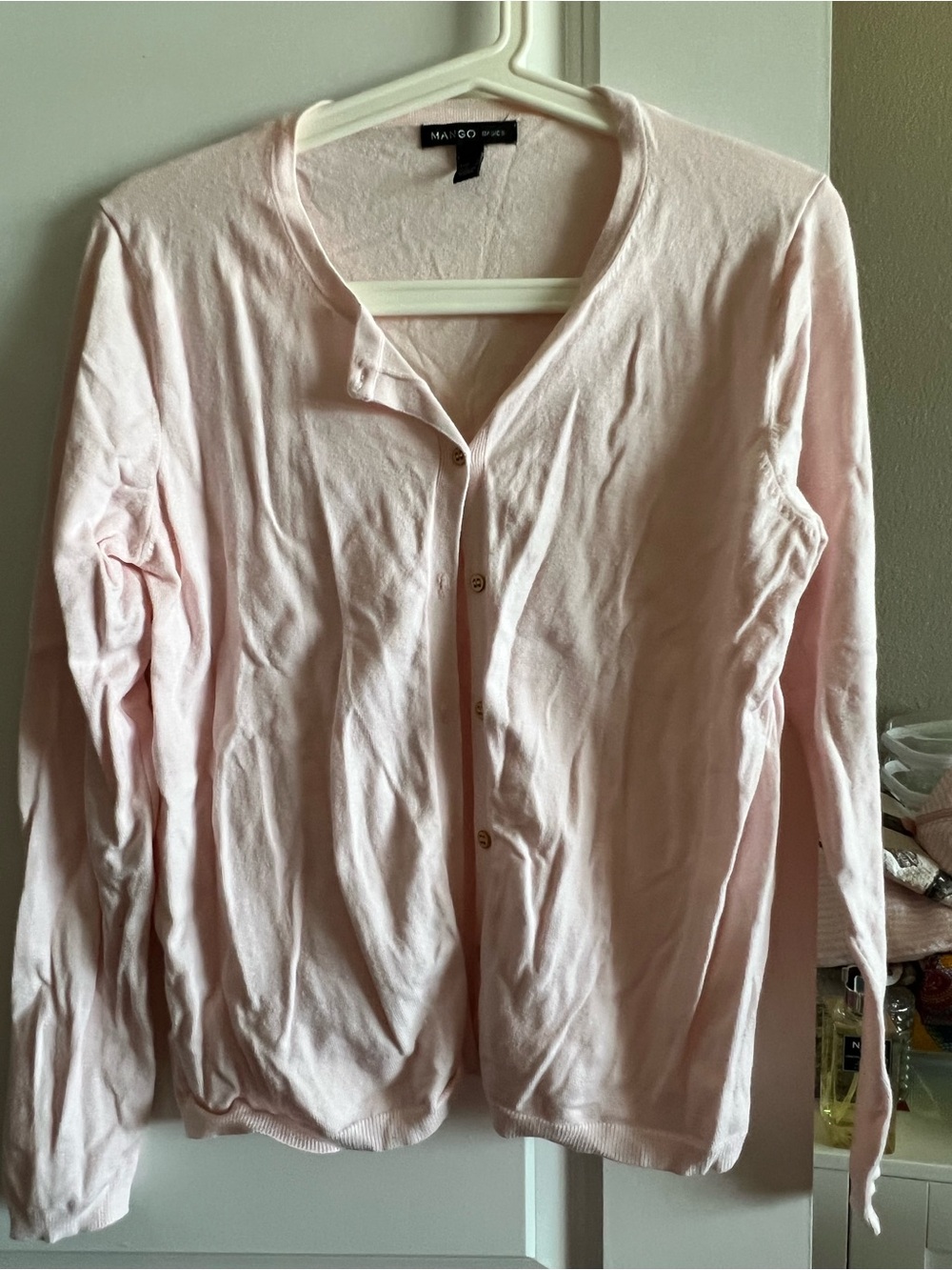 Mango Pale Pink Button-Down Women's Cardigan